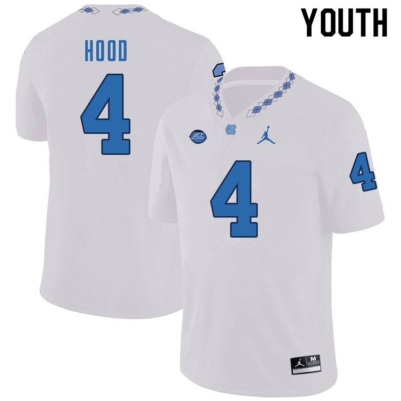 Youth #4 Caleb Hood North Carolina Tar Heels College Football Jerseys Sale-White